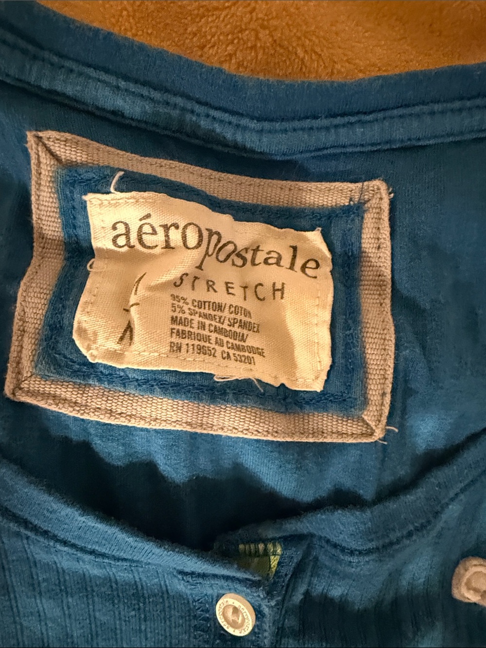Aeropostale Teal Stretch Henley Shirt - Picture 2 of 3